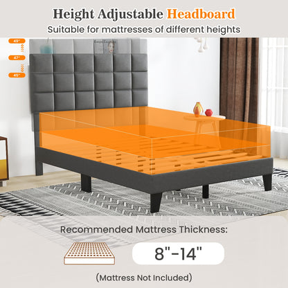 Full Size Modern Linen Bed Frame with Adjustable Headboard-Gray