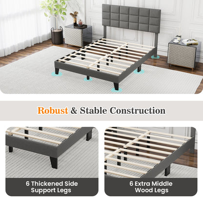 Full Size Modern Linen Bed Frame with Adjustable Headboard-Gray