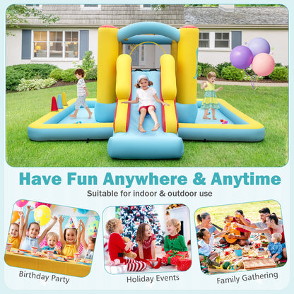 Inflatable Bounce House 7-in-1 Bouncy Castle with Slide and Tunnel without Blower