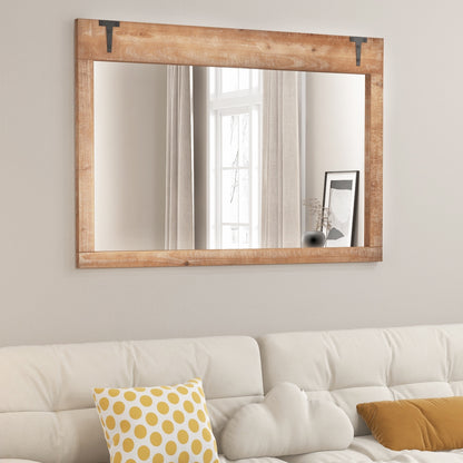 39 x 27.5 Inch Farmhouse Rustic Barn Door Wall Mirror with Wood Frame-Natural