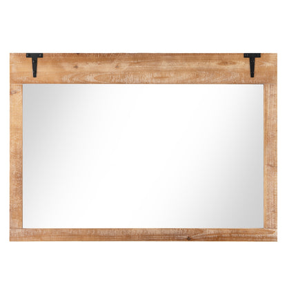 39 x 27.5 Inch Farmhouse Rustic Barn Door Wall Mirror with Wood Frame-Natural