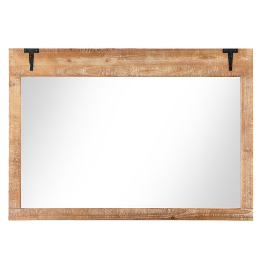 39 x 27.5 Inch Farmhouse Rustic Barn Door Wall Mirror with Wood Frame-Natural Kids Crystal