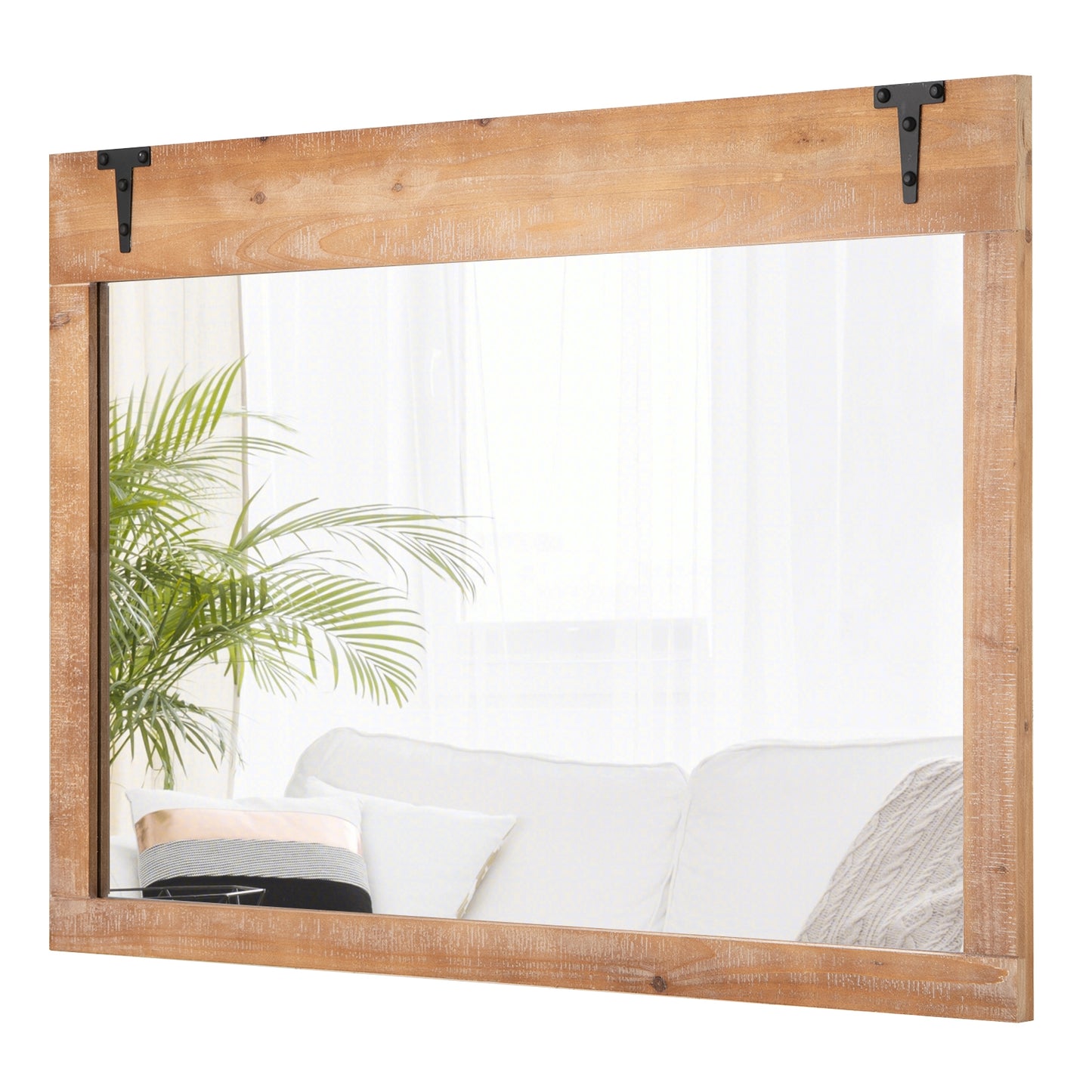 39 x 27.5 Inch Farmhouse Rustic Barn Door Wall Mirror with Wood Frame-Natural Kids Crystal