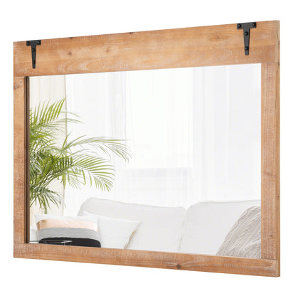39 x 27.5 Inch Farmhouse Rustic Barn Door Wall Mirror with Wood Frame-Natural