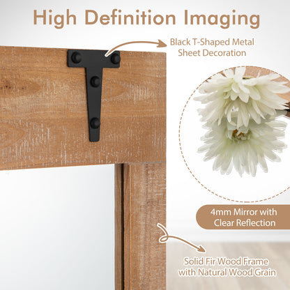 39 x 27.5 Inch Farmhouse Rustic Barn Door Wall Mirror with Wood Frame-Natural