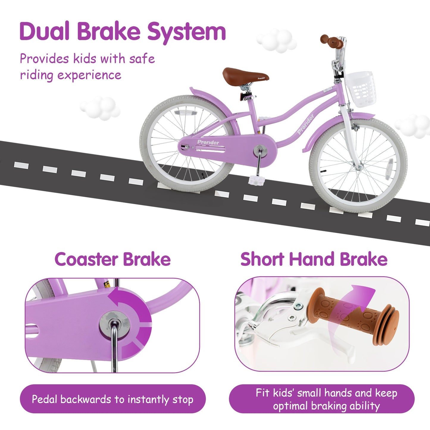 20 Inch Adjustable Kids Bike with 2 Brake System Kids Crystal