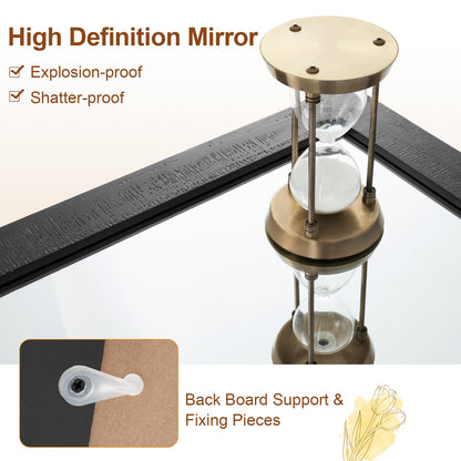 Rectangle Barn Door Style Wall Mounted Mirror with Solid Wood Frame-Black
