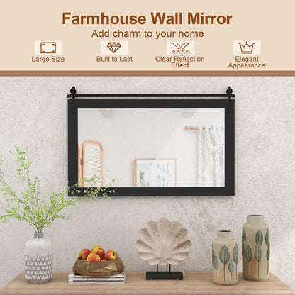 Rectangle Barn Door Style Wall Mounted Mirror with Solid Wood Frame-Black
