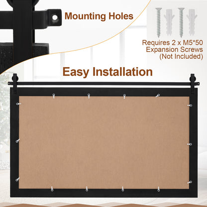 Rectangle Barn Door Style Wall Mounted Mirror with Solid Wood Frame-Black