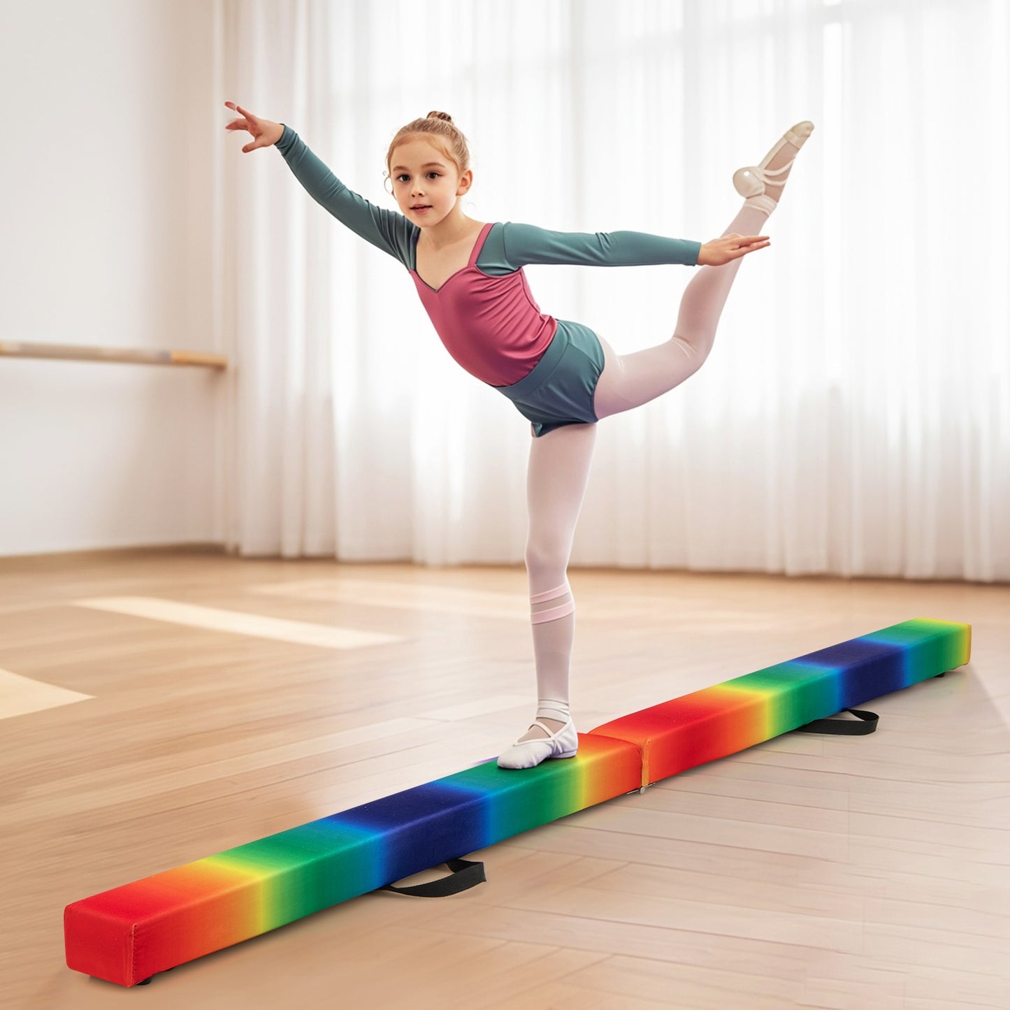 7 Feet Folding Portable Floor Balance Beam with Handles for Gymnasts-Muticolor Kids Crystal
