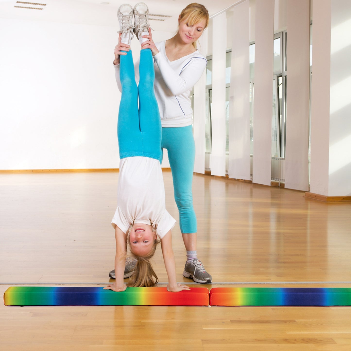 7 Feet Folding Portable Floor Balance Beam with Handles for Gymnasts-Muticolor Kids Crystal