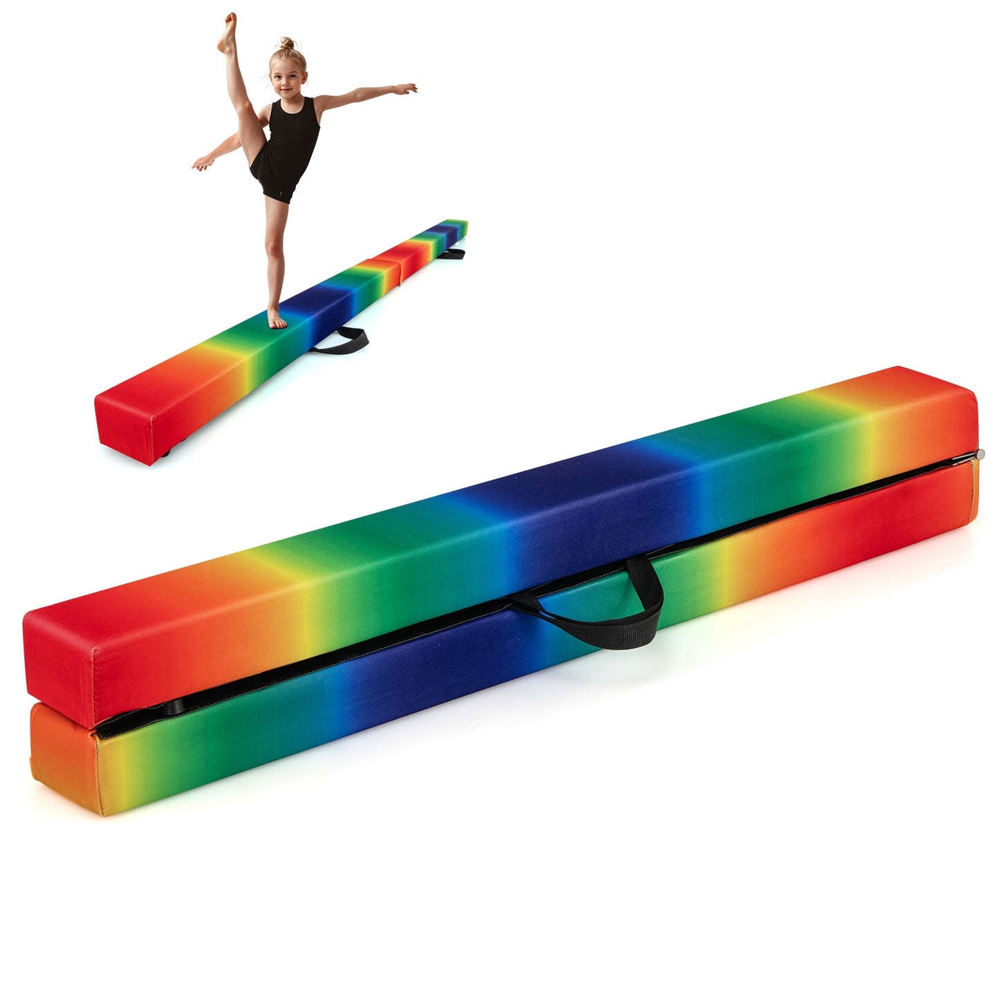 7 Feet Folding Portable Floor Balance Beam with Handles for Gymnasts-Muticolor Kids Crystal