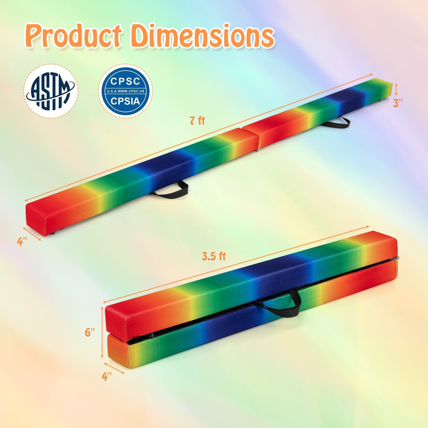 7 Feet Folding Portable Floor Balance Beam with Handles for Gymnasts-Muticolor Kids Crystal