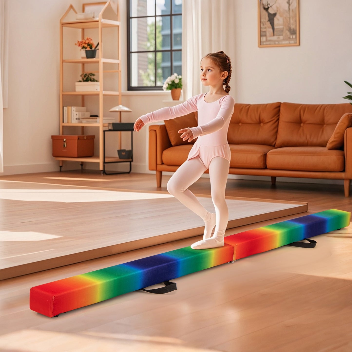 7 Feet Folding Portable Floor Balance Beam with Handles for Gymnasts-Muticolor Kids Crystal