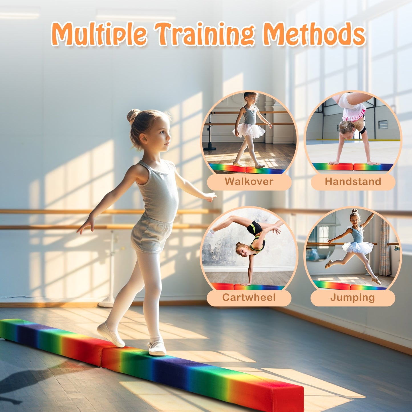 7 Feet Folding Portable Floor Balance Beam with Handles for Gymnasts-Muticolor Kids Crystal
