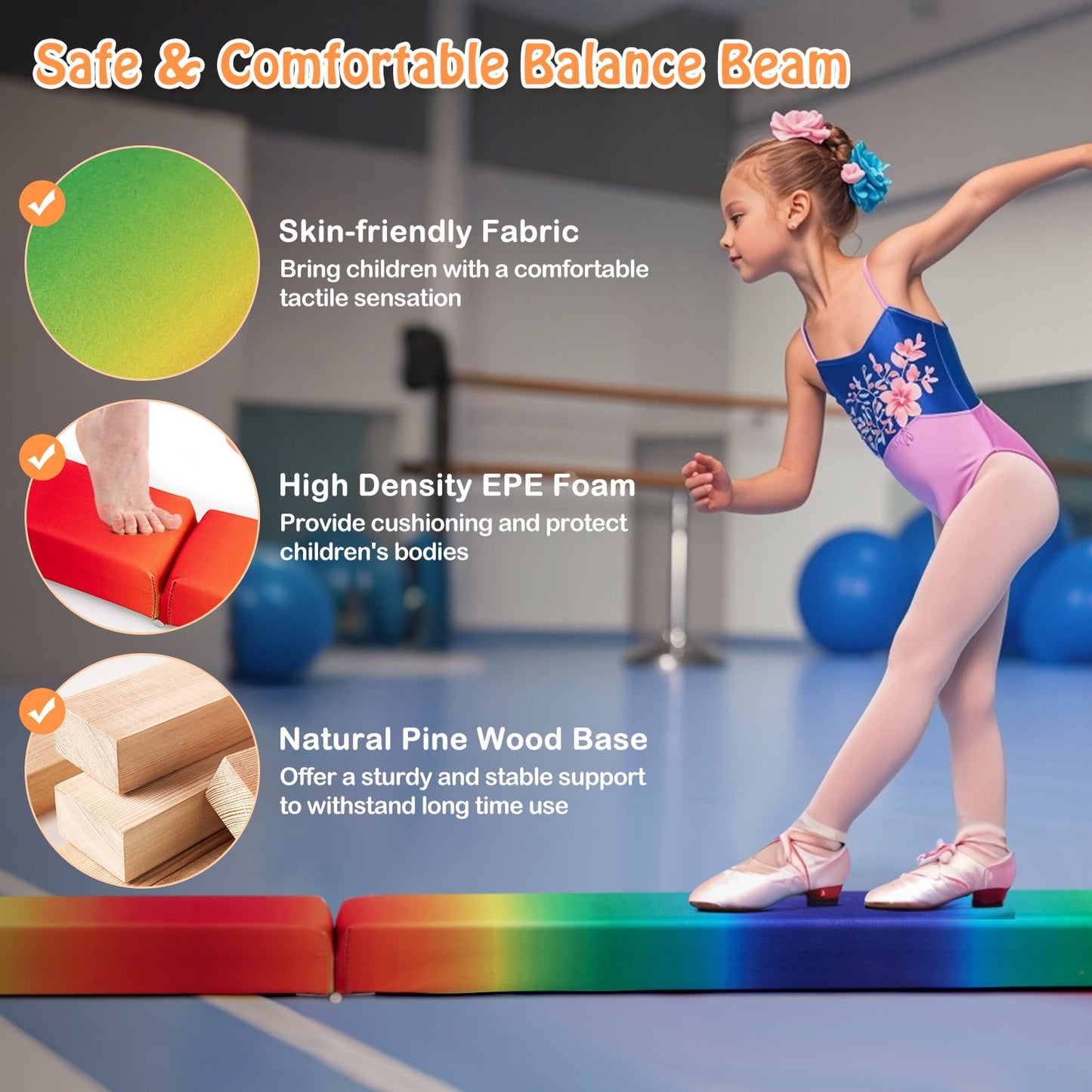 7 Feet Folding Portable Floor Balance Beam with Handles for Gymnasts-Muticolor Kids Crystal