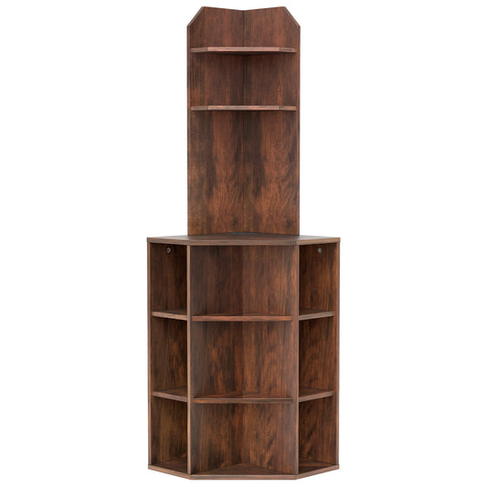 6-Tier Corner Shelf with Charging Station and 2 USB Ports-Brown Kids Crystal