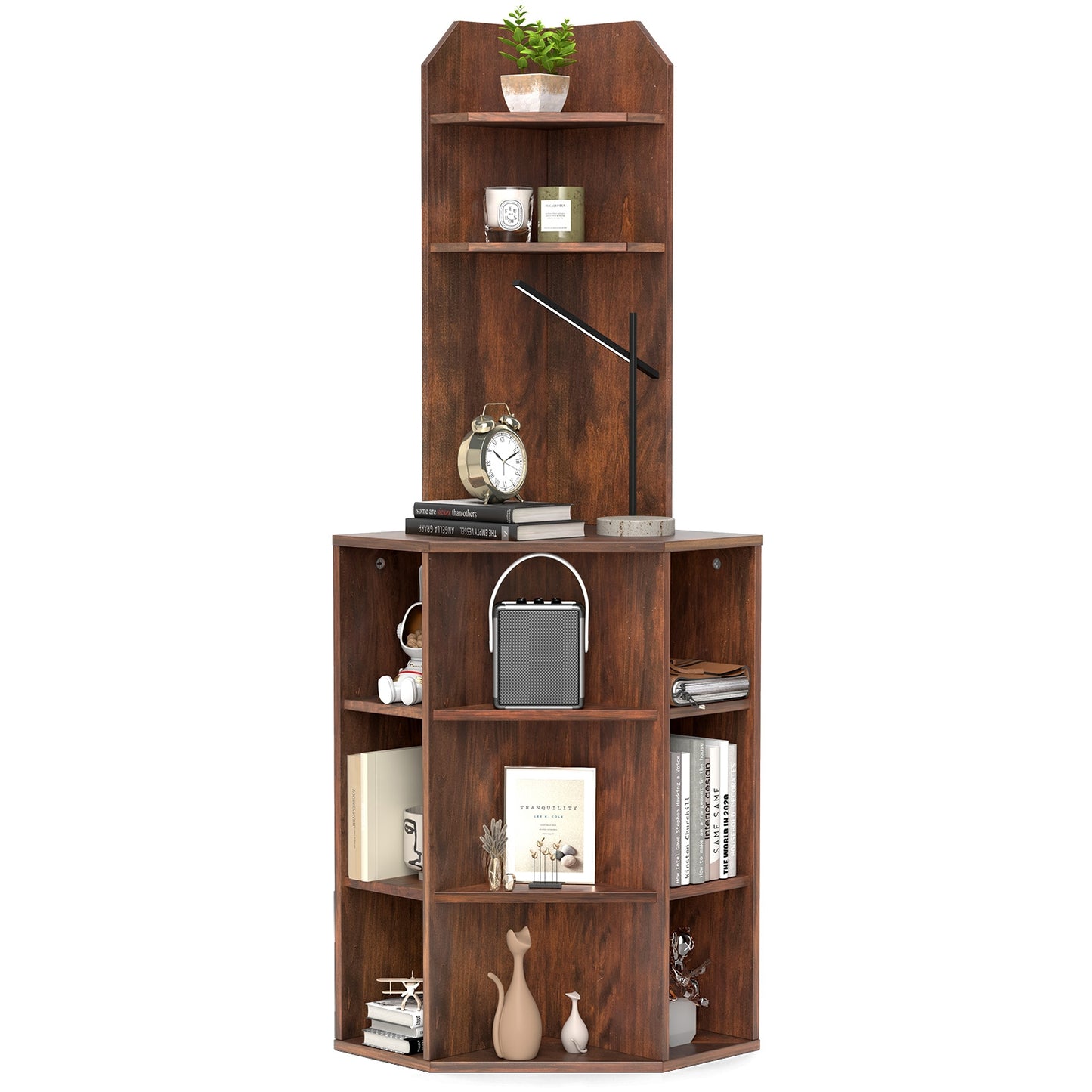 6-Tier Corner Shelf with Charging Station and 2 USB Ports-Brown Kids Crystal