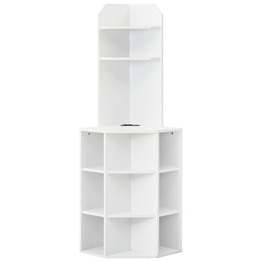 6-Tier Corner Shelf with Charging Station and 2 USB Ports-White Kids Crystal