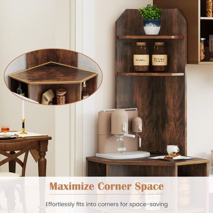 6-Tier Corner Shelf with Charging Station and 2 USB Ports-Brown