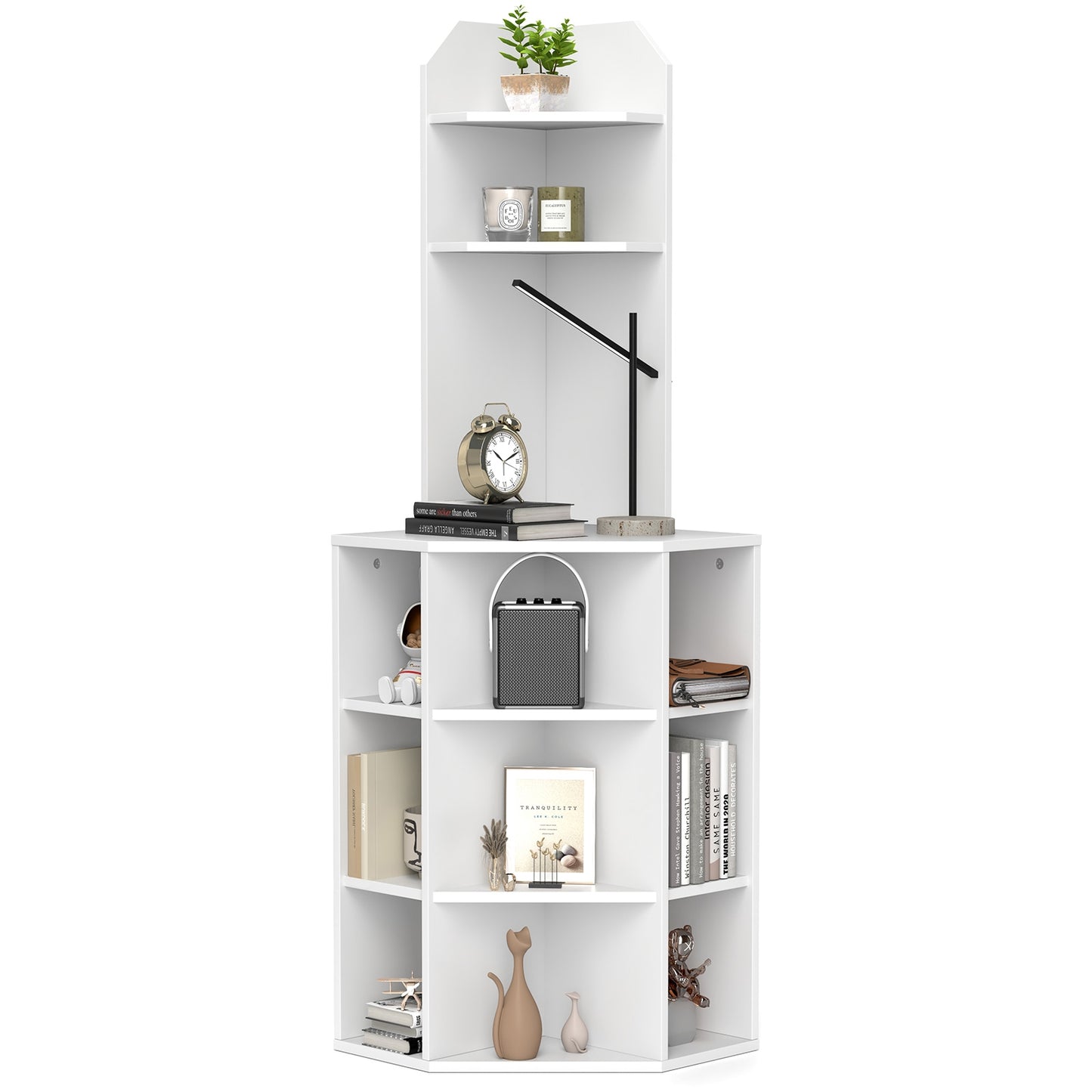 6-Tier Corner Shelf with Charging Station and 2 USB Ports-White Kids Crystal