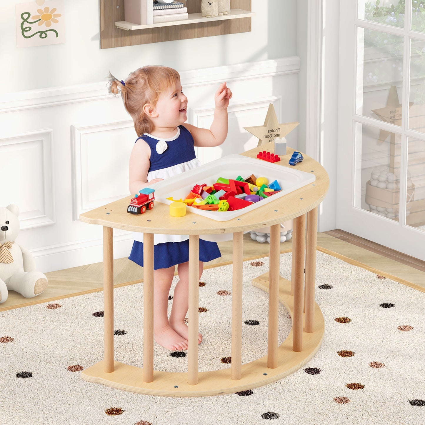 6 in 1 Kids Climbing Arch Playset wIth Removable Cushion and Stoppers-Natural Kids Crystal