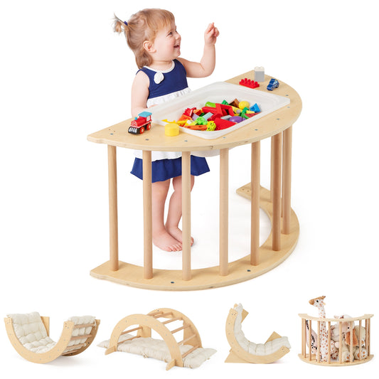 6 in 1 Kids Climbing Arch Playset wIth Removable Cushion and Stoppers-Natural Kids Crystal