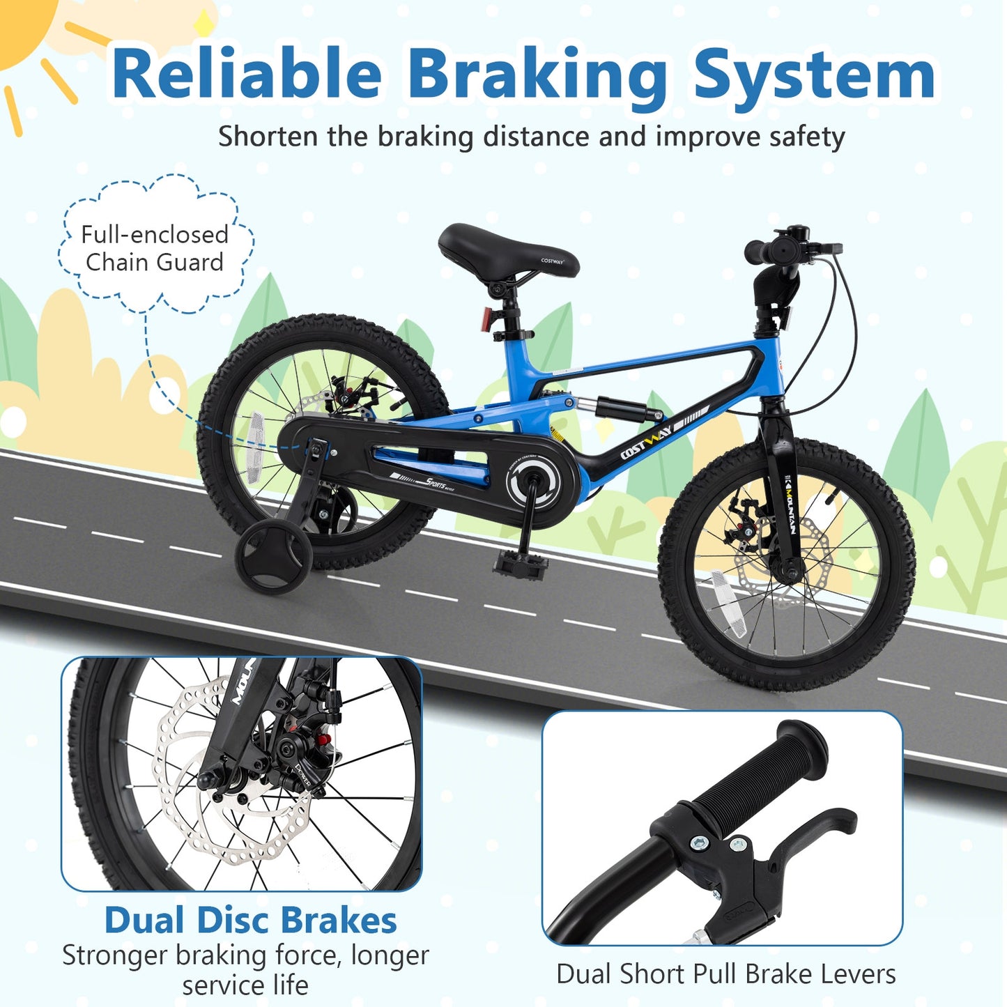 16 Inch Kids Bike Adjustable with Shock Absorber and Bell for Aged 4 to 7-16 inches Kids Crystal
