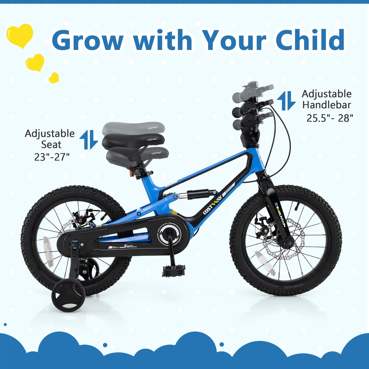 16 Inch Kids Bike Adjustable with Shock Absorber and Bell for Aged 4 to 7-16 inches Kids Crystal