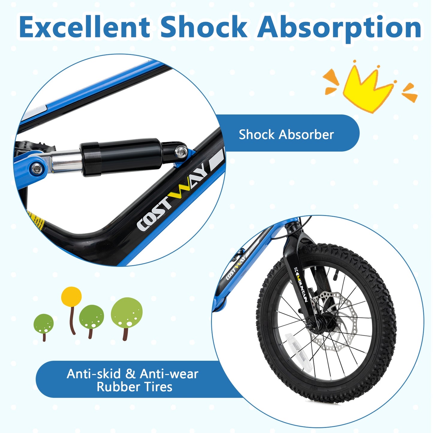 16 Inch Kids Bike Adjustable with Shock Absorber and Bell for Aged 4 to 7-16 inches Kids Crystal
