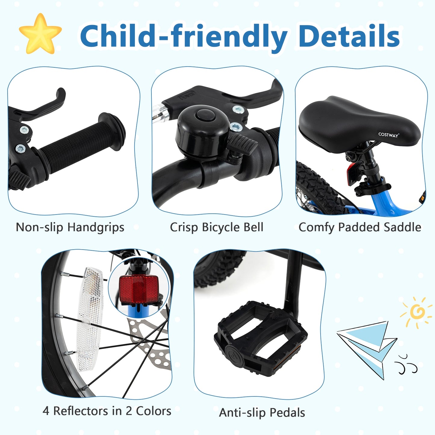 16 Inch Kids Bike Adjustable with Shock Absorber and Bell for Aged 4 to 7-16 inches Kids Crystal