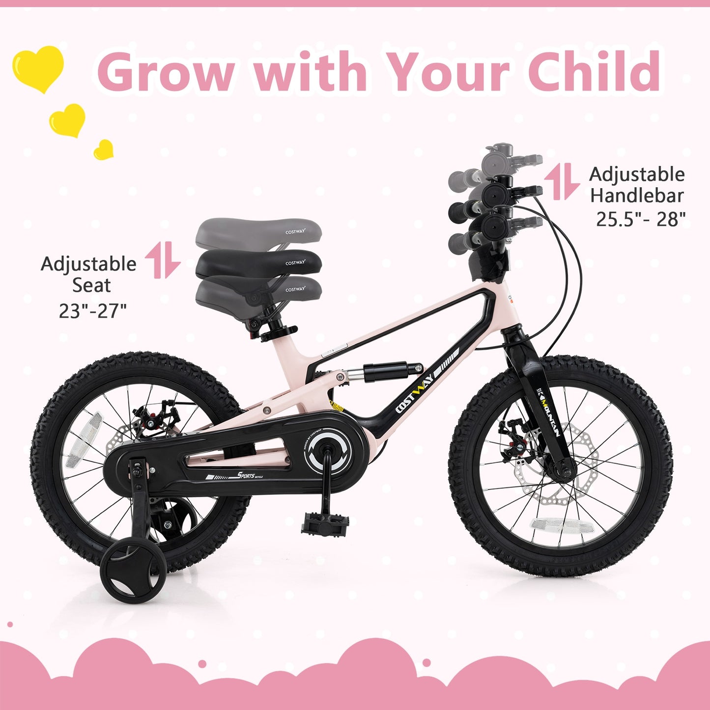 16 Inch Kids Bike Lightweight with Detachable Training Wheels for Aged 4 to 7-16 inches Kids Crystal
