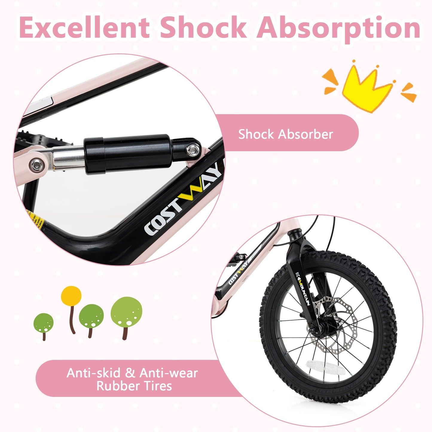 16 Inch Kids Bike Lightweight with Detachable Training Wheels for Aged 4 to 7-16 inches Kids Crystal