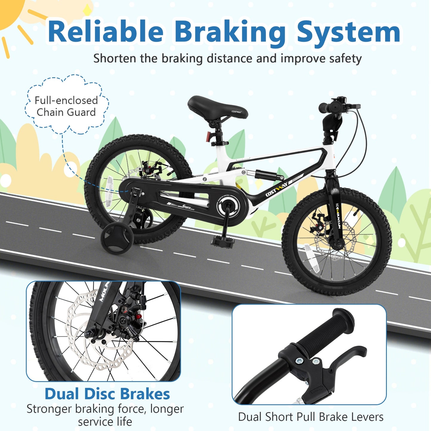 16 Inch Kids Bike Magnesium Alloy Bicycle Adjustable for Aged 4 to 7-16 inches Kids Crystal