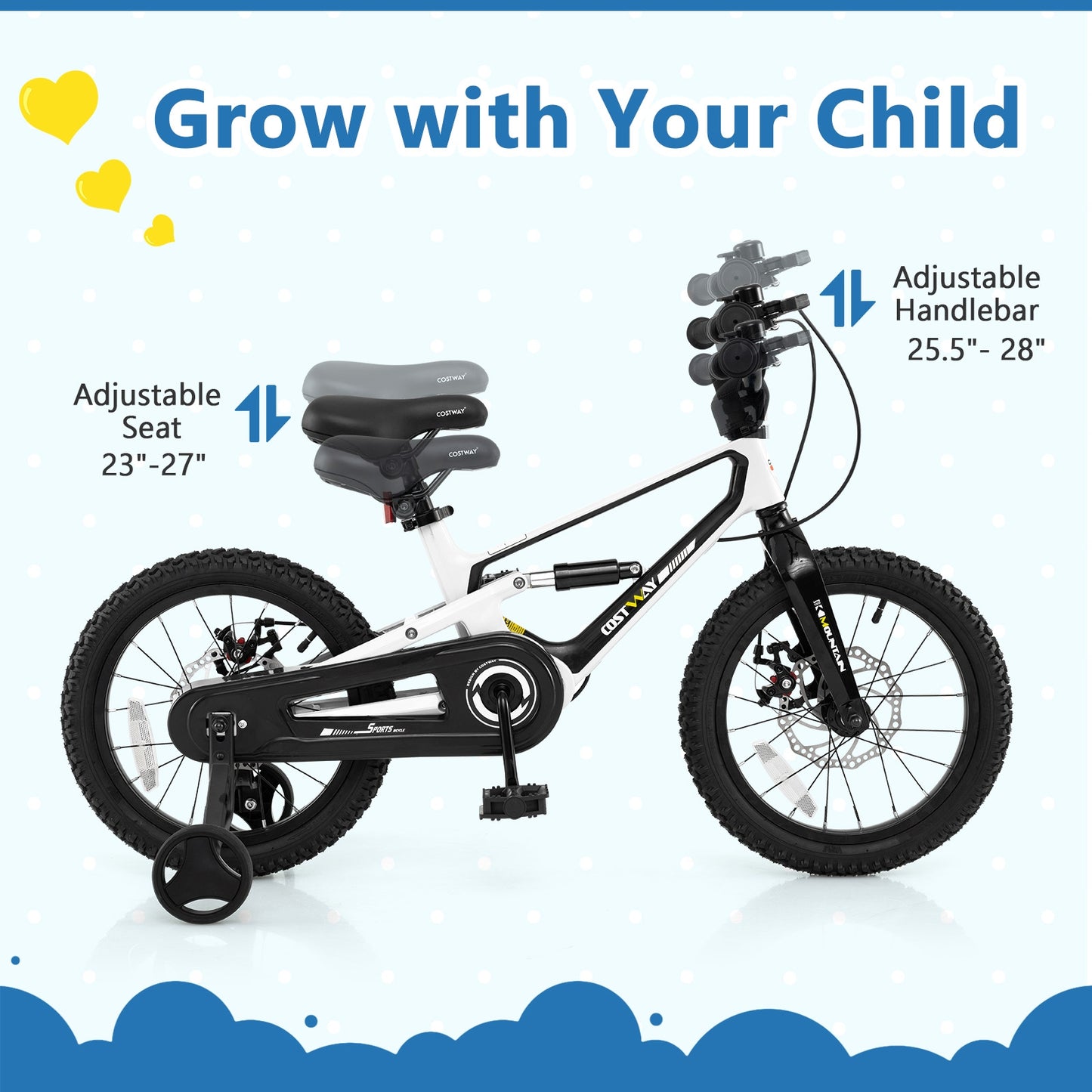 16 Inch Kids Bike Magnesium Alloy Bicycle Adjustable for Aged 4 to 7-16 inches Kids Crystal
