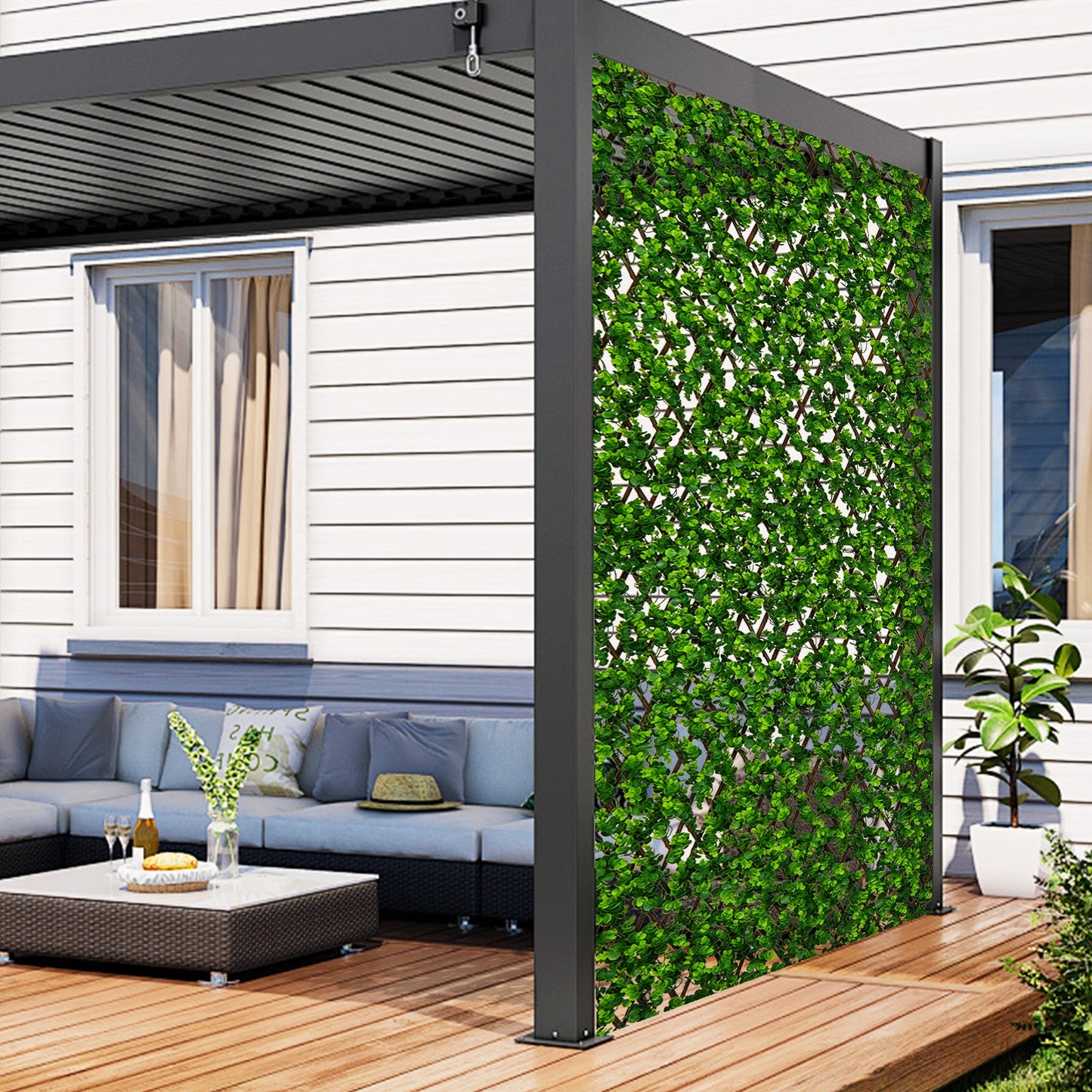 Expandable Fence Privacy Screen with Sun-Protective Artificial Hedge for Balcony Patio Kids Crystal