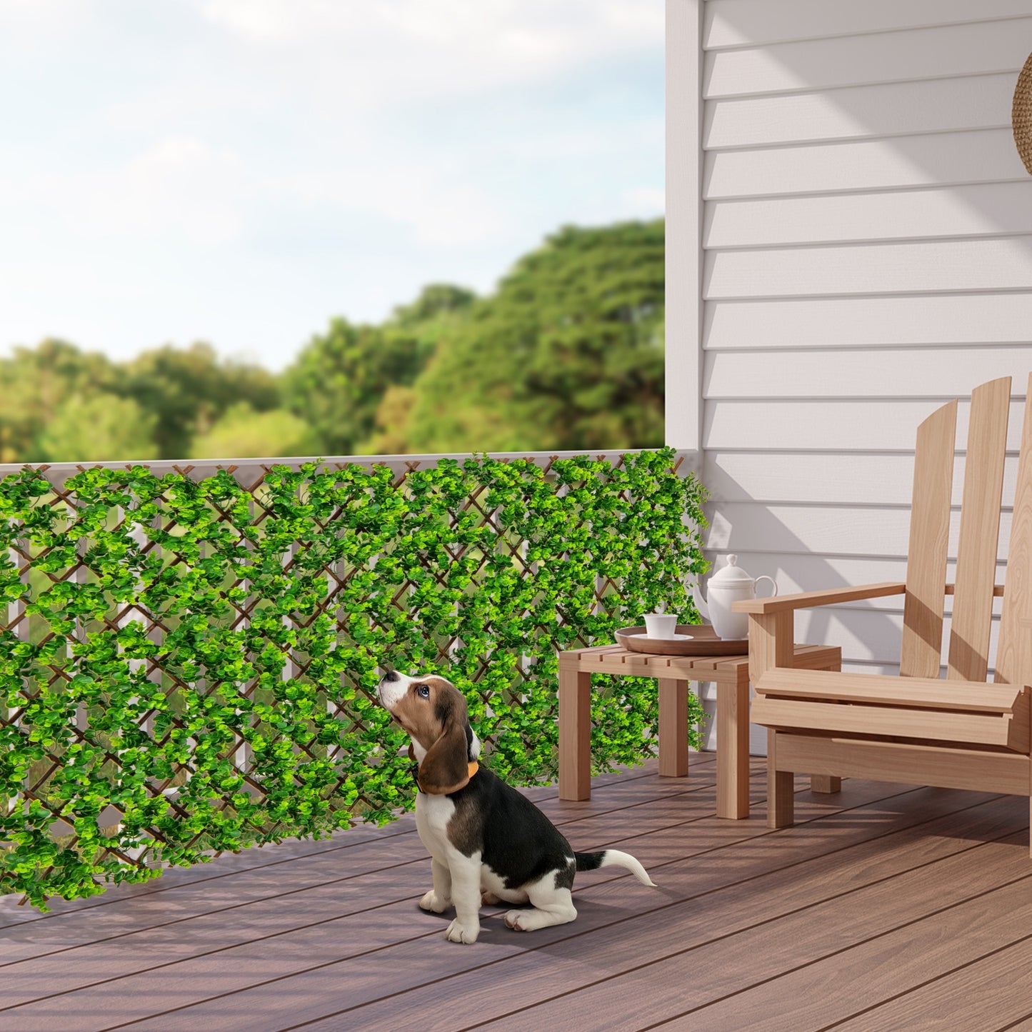 Expandable Fence Privacy Screen with Sun-Protective Artificial Hedge for Balcony Patio Kids Crystal