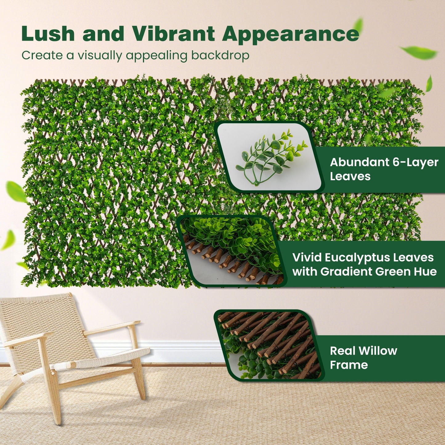 Expandable Fence Privacy Screen with Sun-Protective Artificial Hedge for Balcony Patio Kids Crystal