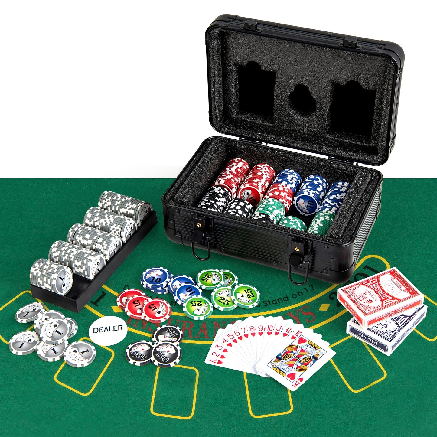 Texas Holdem Poker Chip Set with 300 Pieces Chips-Black Kids Crystal