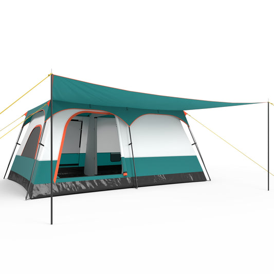 8-10 Person Camping Tent with Double Rooms and 2 Doors-Green Kids Crystal