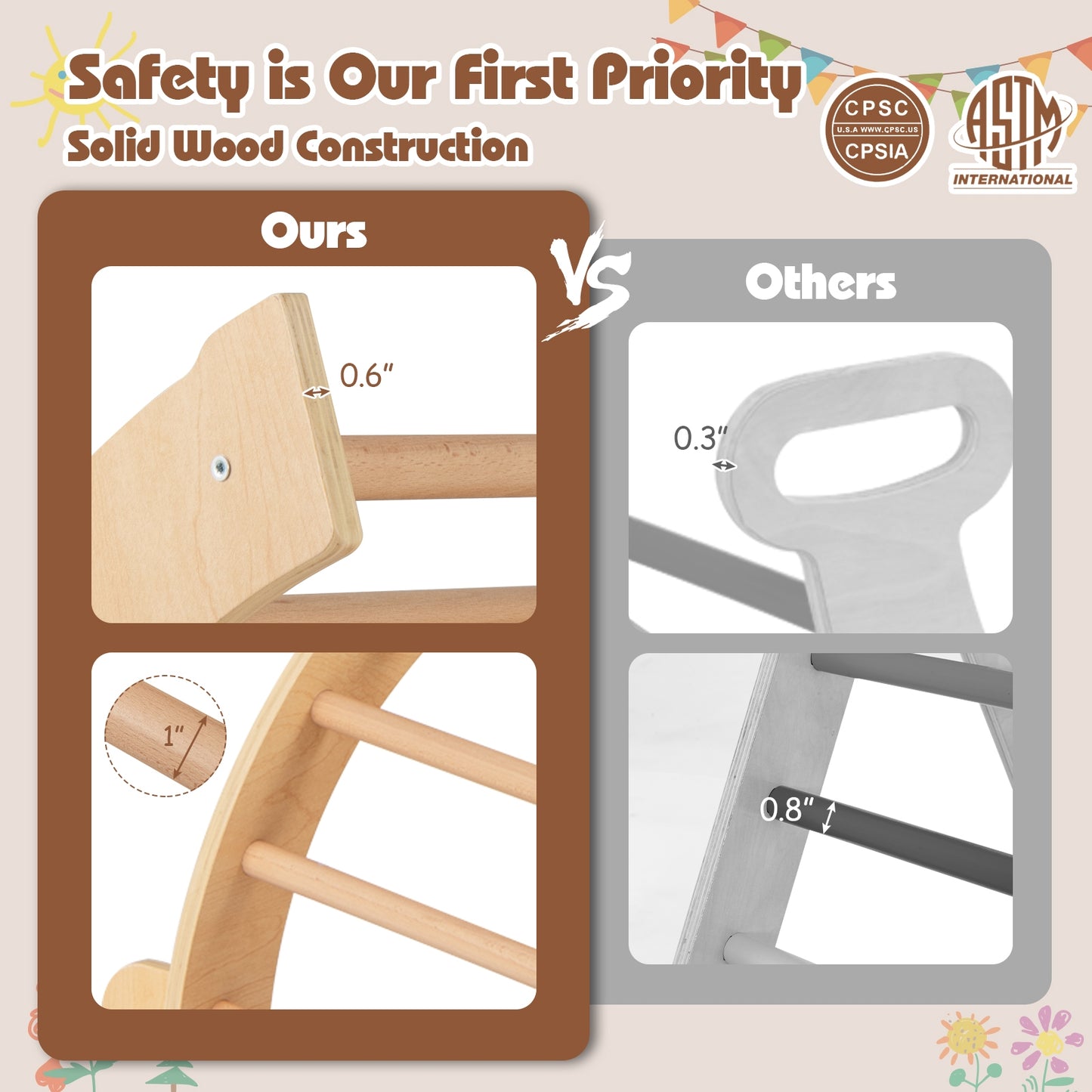 Kids Climbing Arch with Cushion Montessori Arch Climber/Rocker for Toddlers-Coffee Kids Crystal
