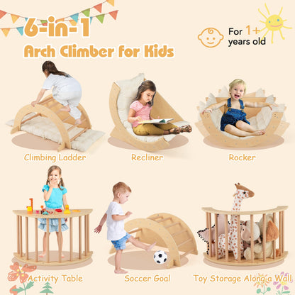 Kids Climbing Arch with Cushion Montessori Arch Climber/Rocker for Toddlers-Beige