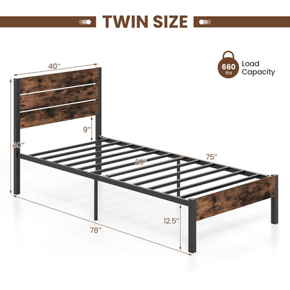 Full/King/Queen/Twin Size Bed Frame with High Headboard and Mute Bar-Twin Size