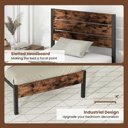 Full/King/Queen/Twin Size Bed Frame with High Headboard and Mute Bar-Twin Size