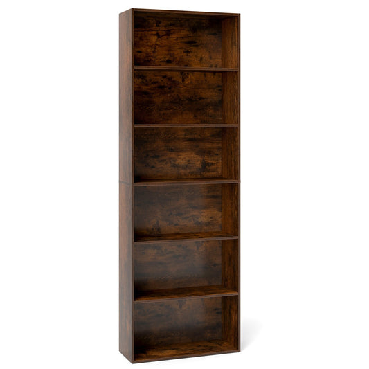 6-Tier Bookcase with 6 Open Shelves and Anti-Toppling Kits-Rustic Brown Kids Crystal
