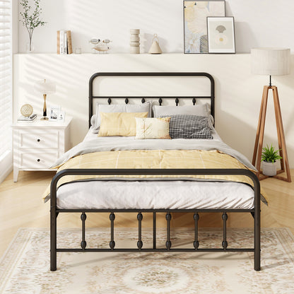 Bed Frame with Headboard and Under Bed Storage Black-Full Size
