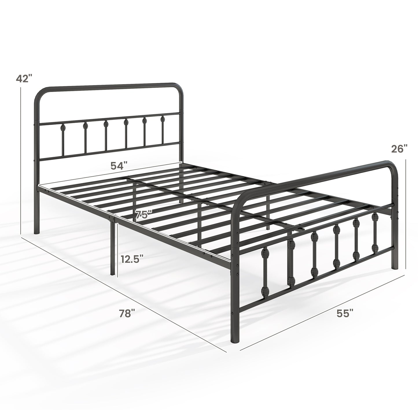 Bed Frame with Headboard and Under Bed Storage Black-Full Size Kids Crystal