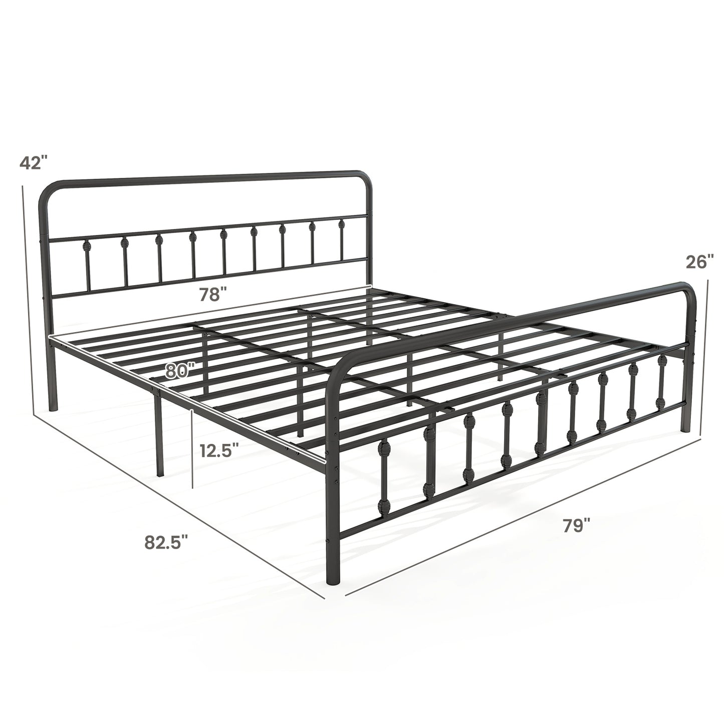 Bed Frame with Headboard and Under Bed Storage Black-King Size Kids Crystal