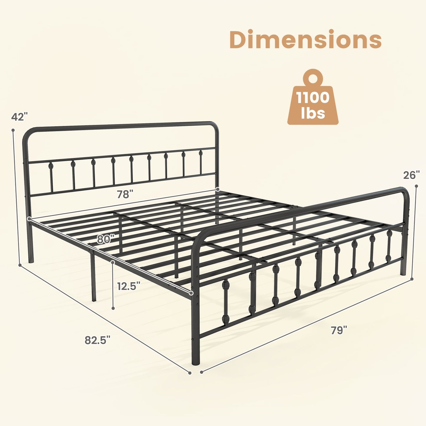 Bed Frame with Headboard and Under Bed Storage Black-King Size Kids Crystal
