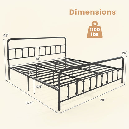 Bed Frame with Headboard and Under Bed Storage Black-King Size